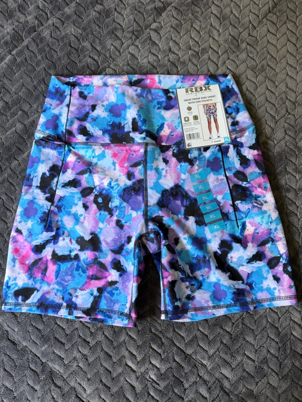 RBX Women's Blue-Purple Pink Abstract Print High-Waist Bike Shorts